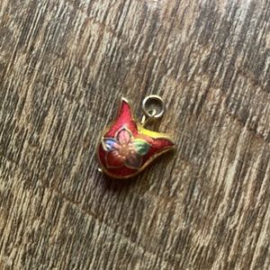 Little red floral cloisonné pendant